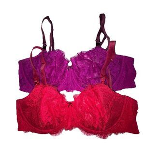 Victoria's Secret Dream Angels Push Up Bras Without Padding Lot of 2 Red Purple